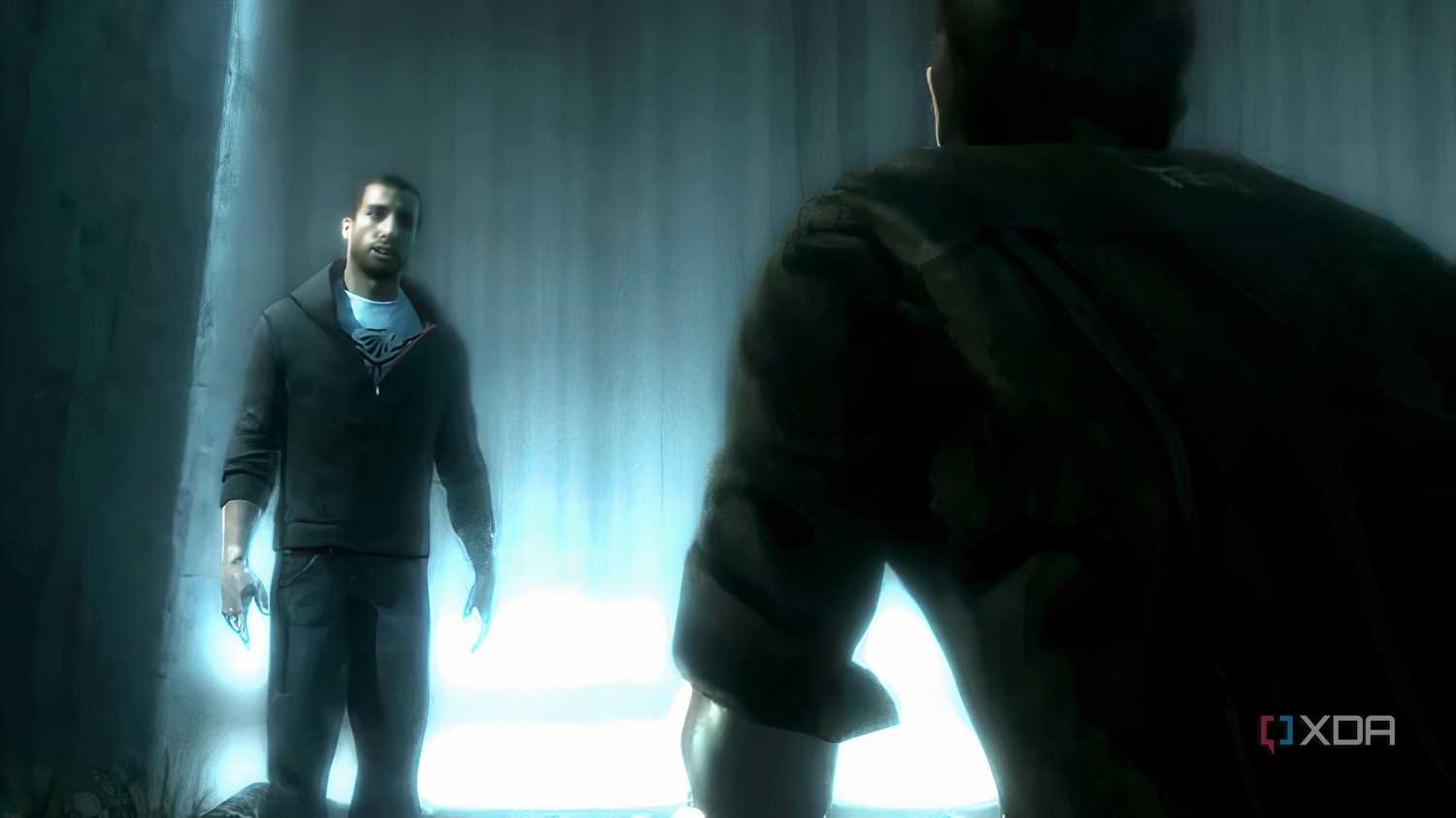 A screenshot from Assassin's Creed Revelations, showing Desmond talking to Subject 16.