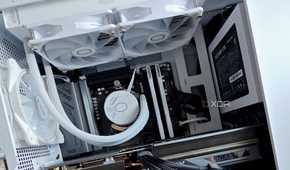 Close-up of a white SFF gaming PC