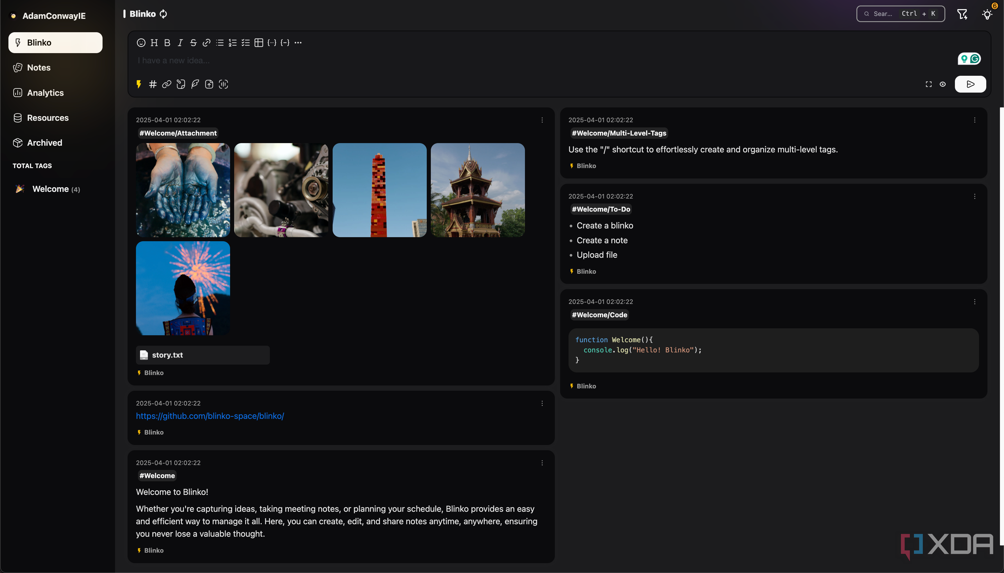 The home page of the Blinko dashboard