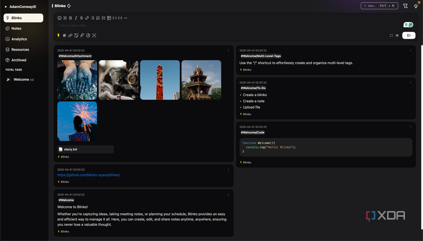 The home page of the Blinko dashboard