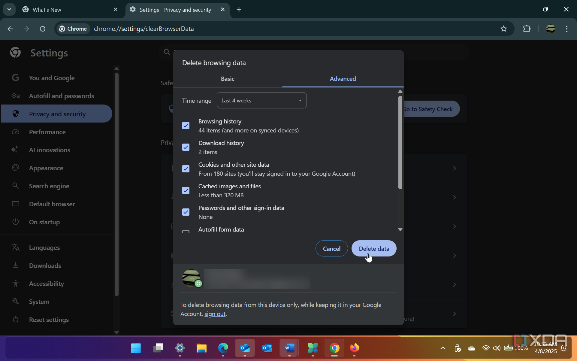 Shows Chrome settings option to clear browsing history