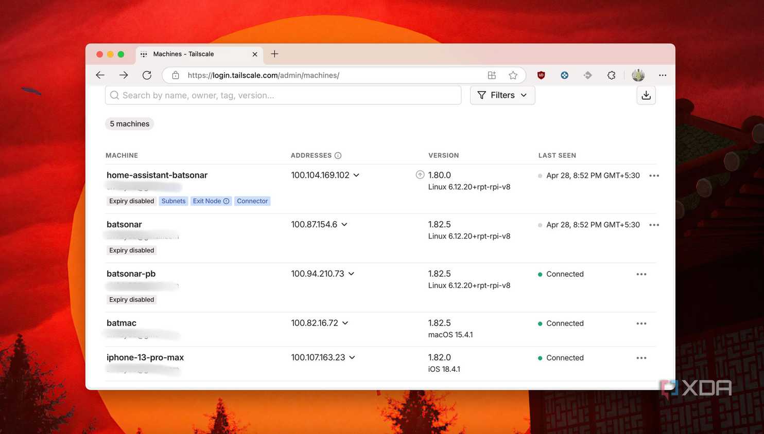 Click machine name from Tailscale Dashboard