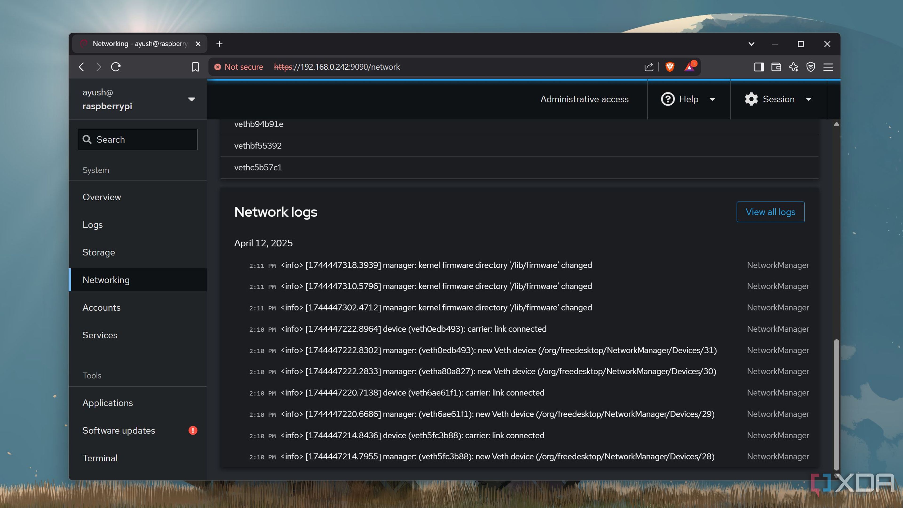 The Network logs section in Cockpit