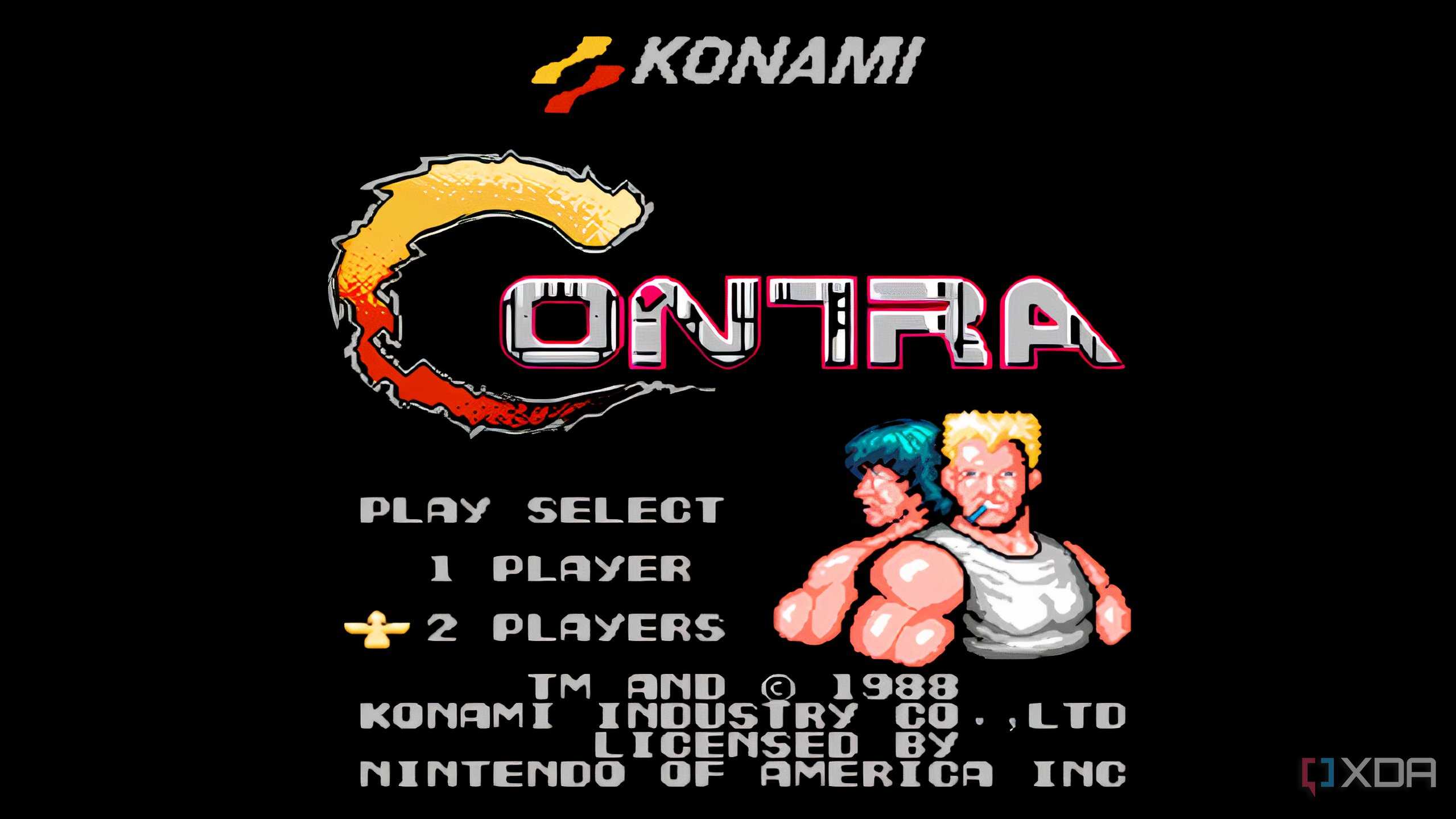 A screenshot from the game "Contra", showing the game's main-menu and splash screen.