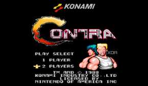 A screenshot from the game "Contra", showing the game's main-menu and splash screen.