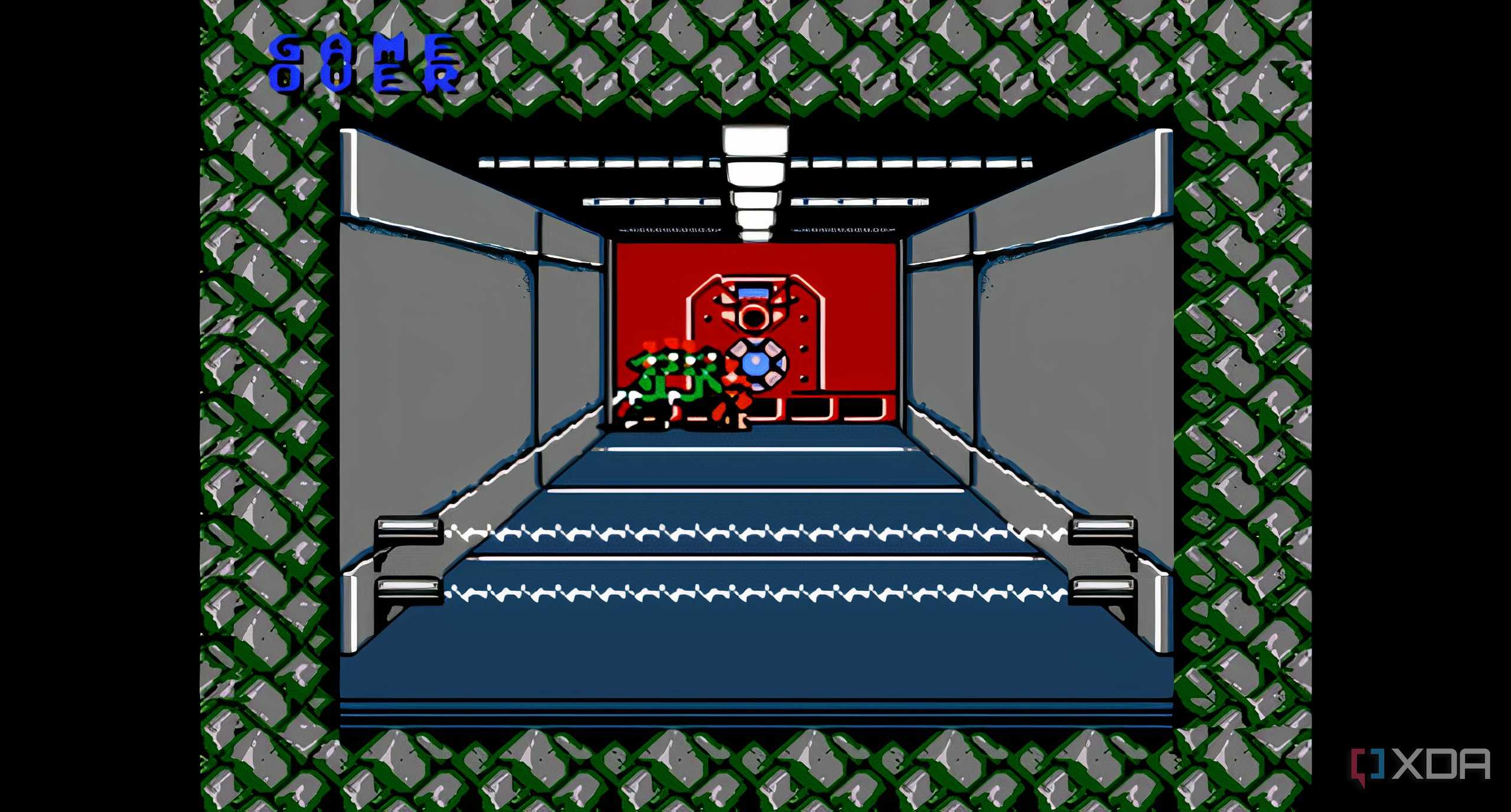 A screenshot from the game "Contra", showing the game's stage 2, depicting an army base.