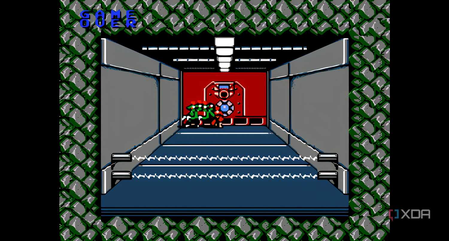 A screenshot from the game "Contra", showing the game's stage 2, depicting an army base.