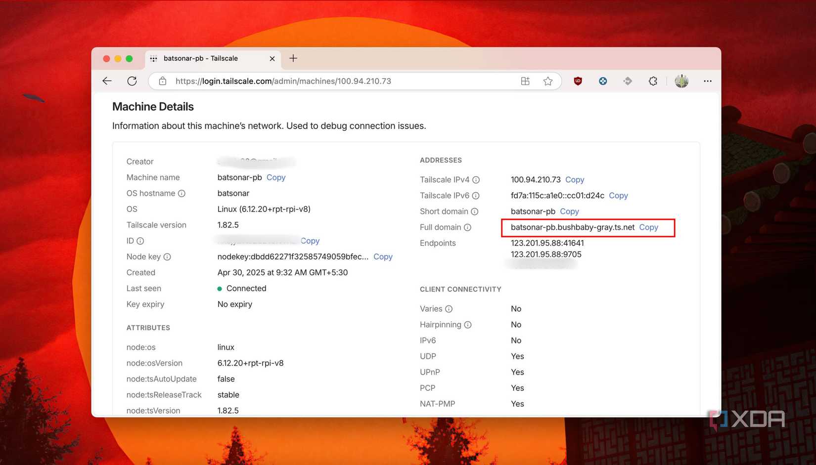 Copy the Full-Domain name of machine from Tailscale 