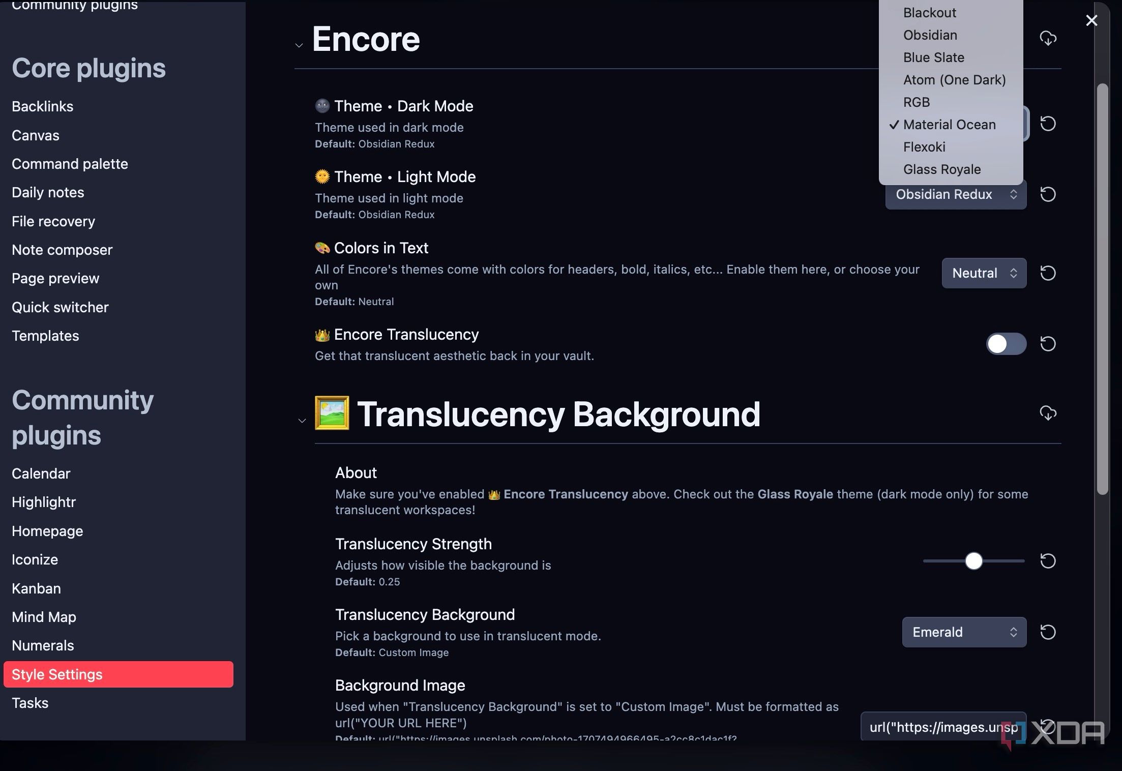 Encore theme settings
