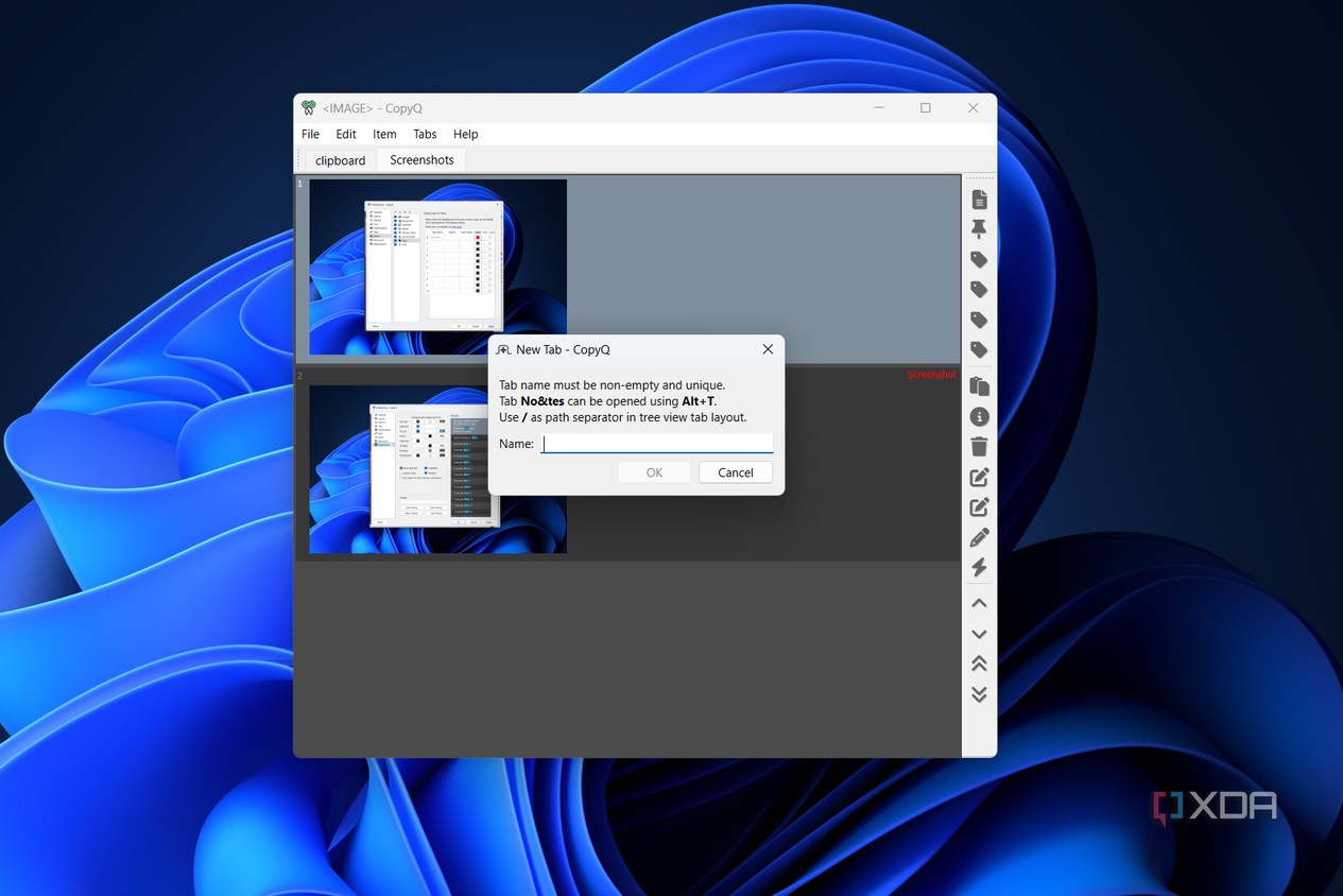 creating a new tab in copyq