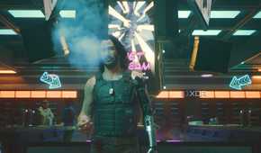 A screenshot from Cyberpunk 2077, showing Johnny Silverhand smoking a cigarette.