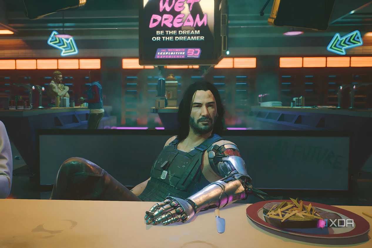 A screenshot from Cyberpunk 2077, showing Johnny Silverhand.