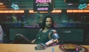A screenshot from Cyberpunk 2077, showing Johnny Silverhand.