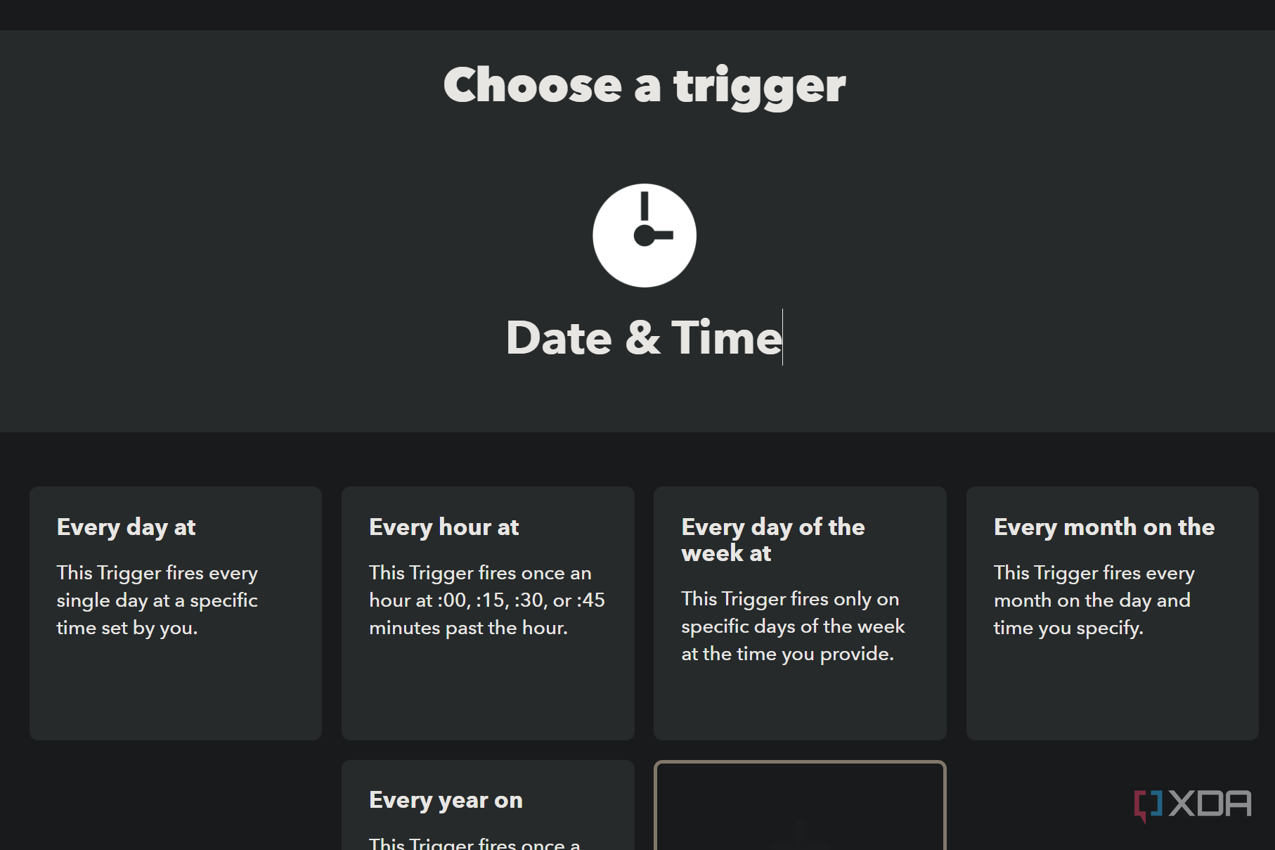 date and time trigger options on ifttt