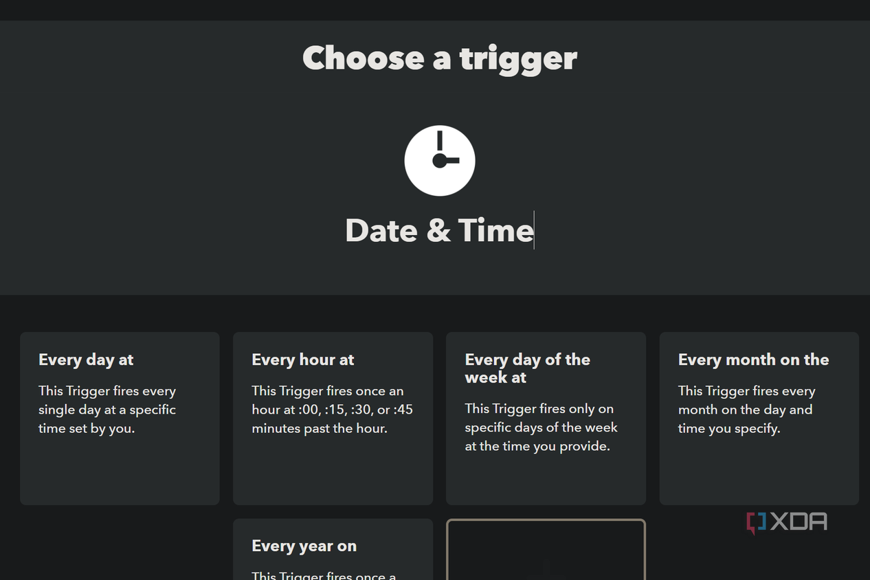 date and time trigger options on ifttt