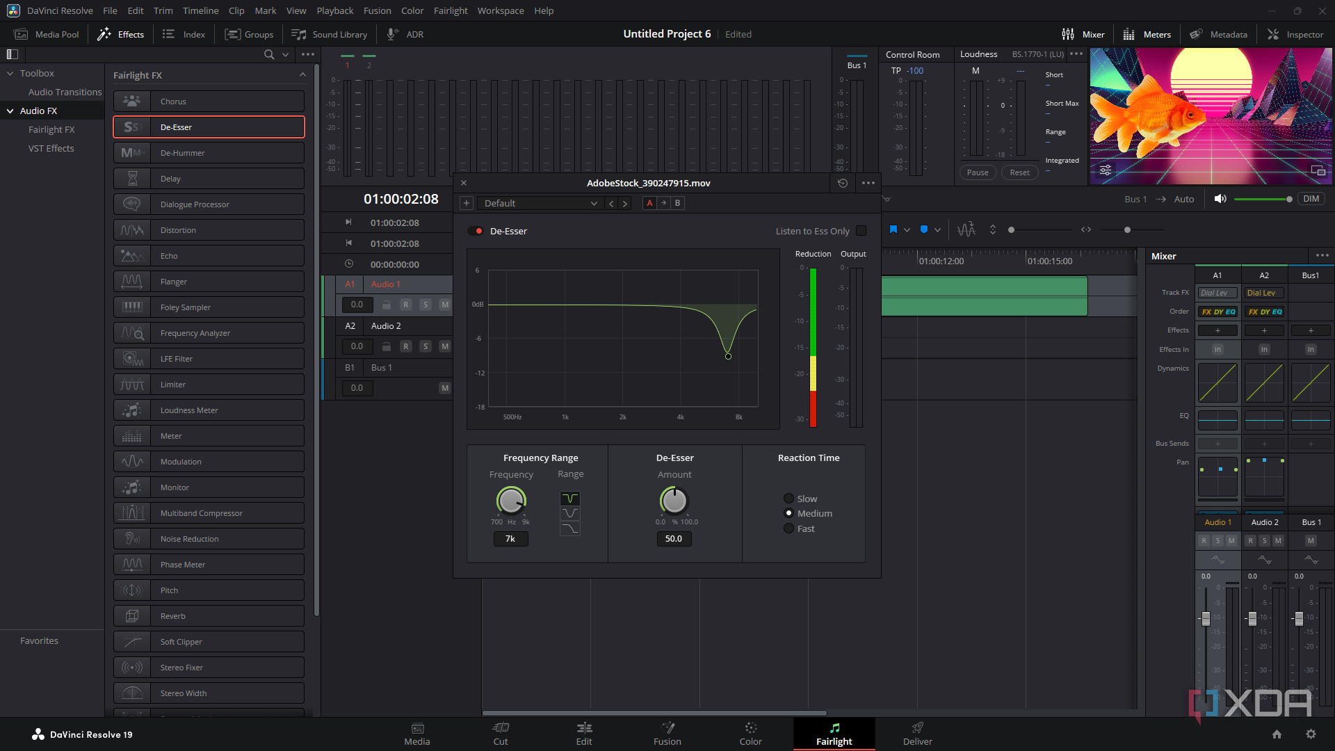 Davinci Resolve add de-esser to audio