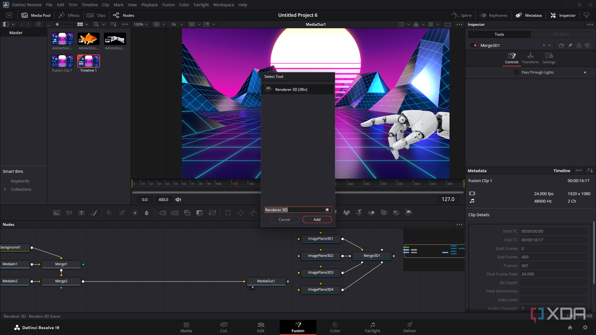 Davinci Resolve add Render 3D node