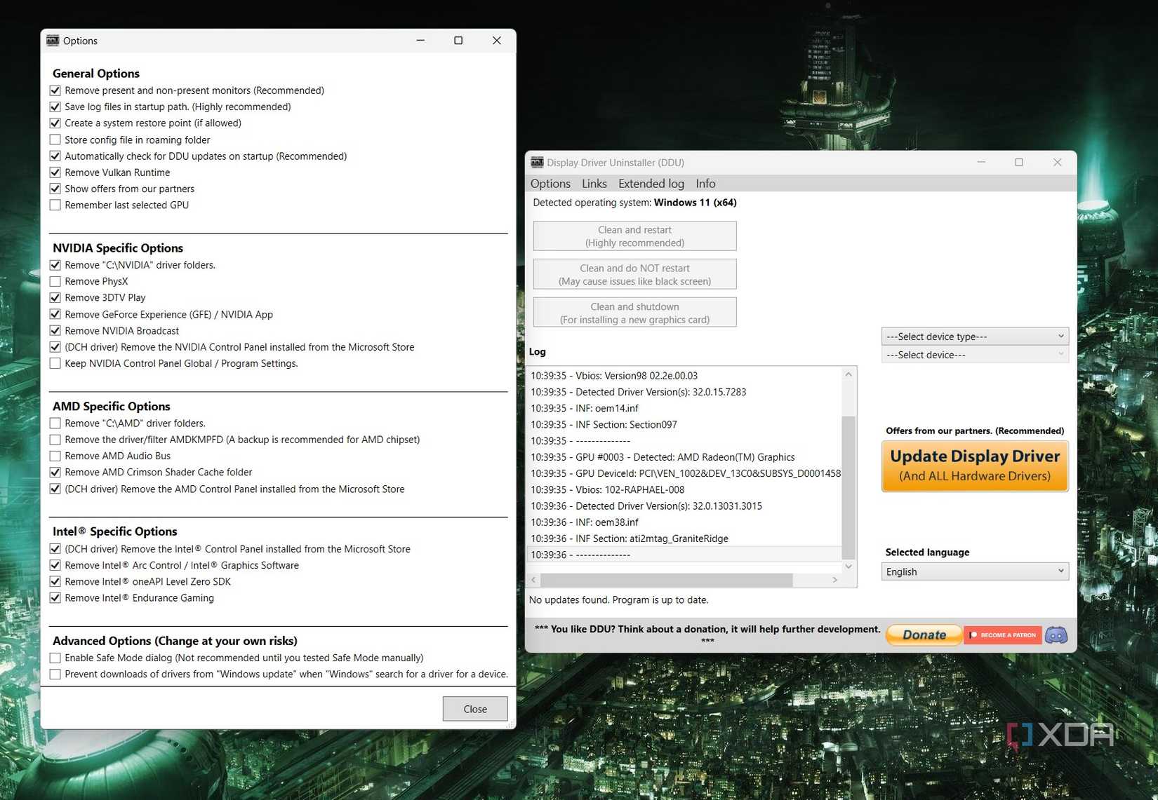 Display Driver Uninstaller on Windows 11. 