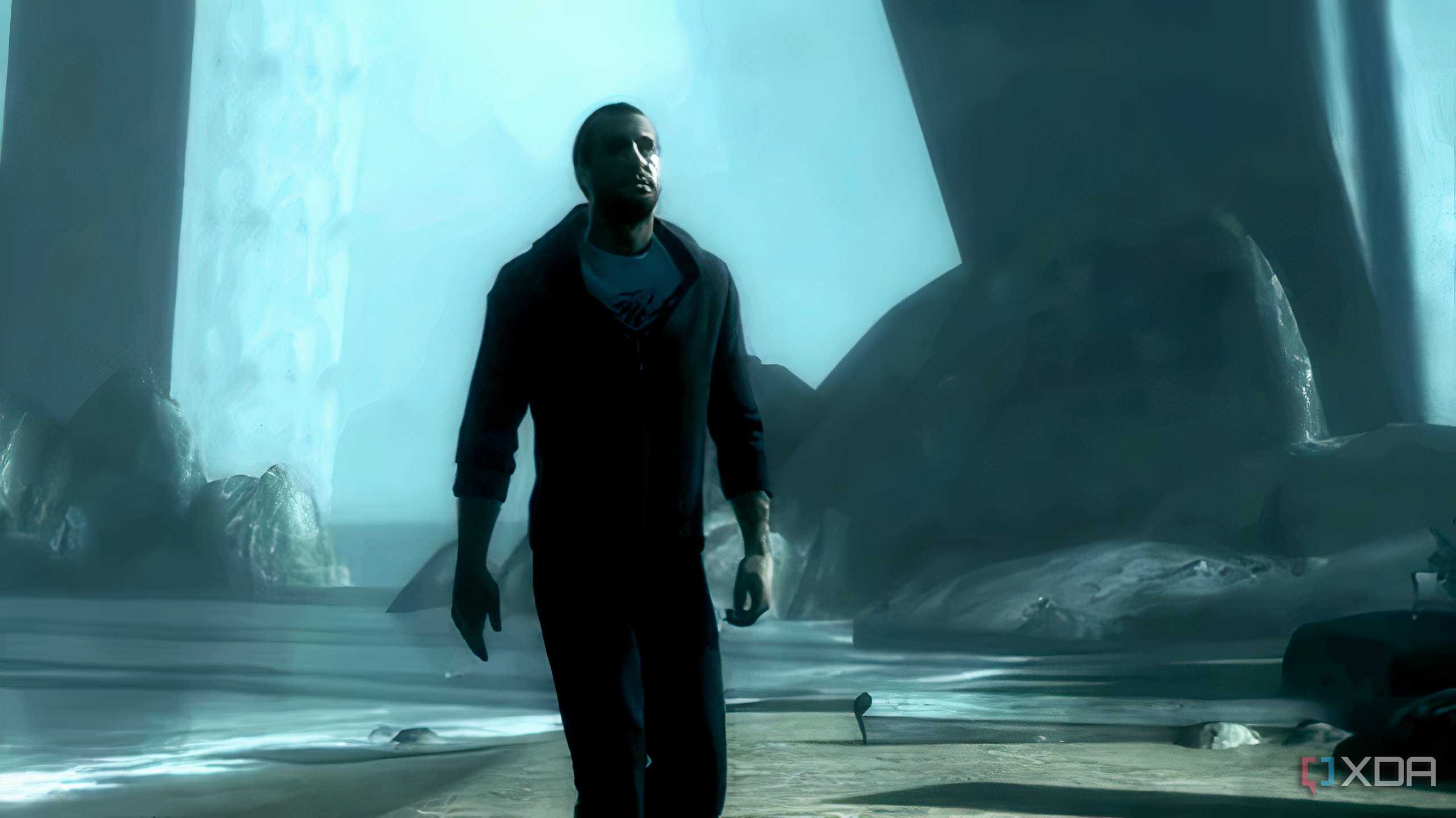 A screenshot from Assassin's Creed Revelations, showing Desmond inside the Animus.
