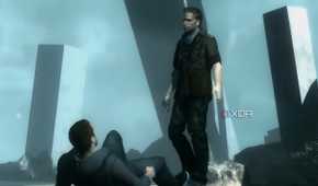 A screenshot from Assassin's Creed Revelations, showing Subject 16 standing over Desmond.