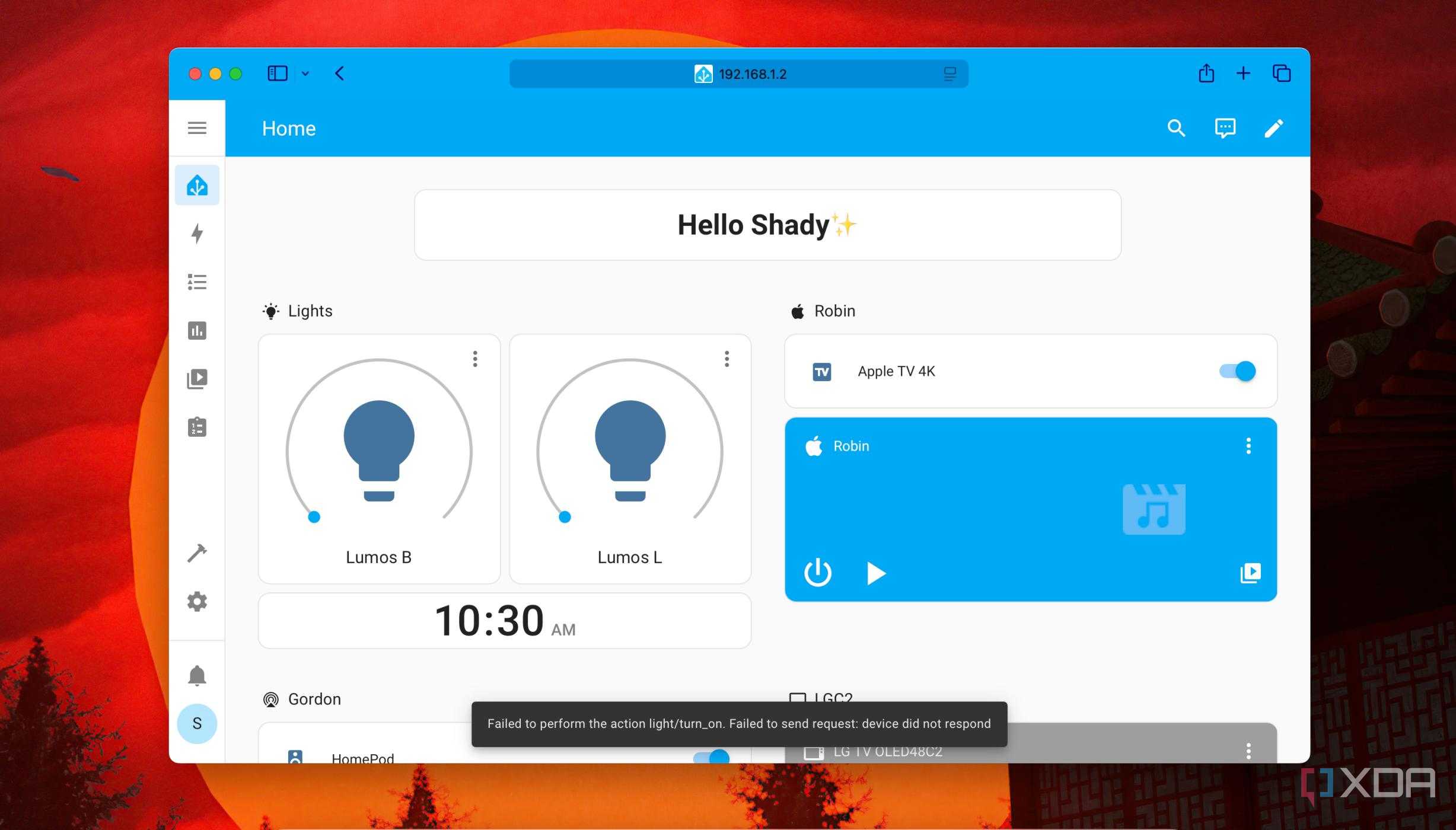 Error when testing device setup in Home Assistant