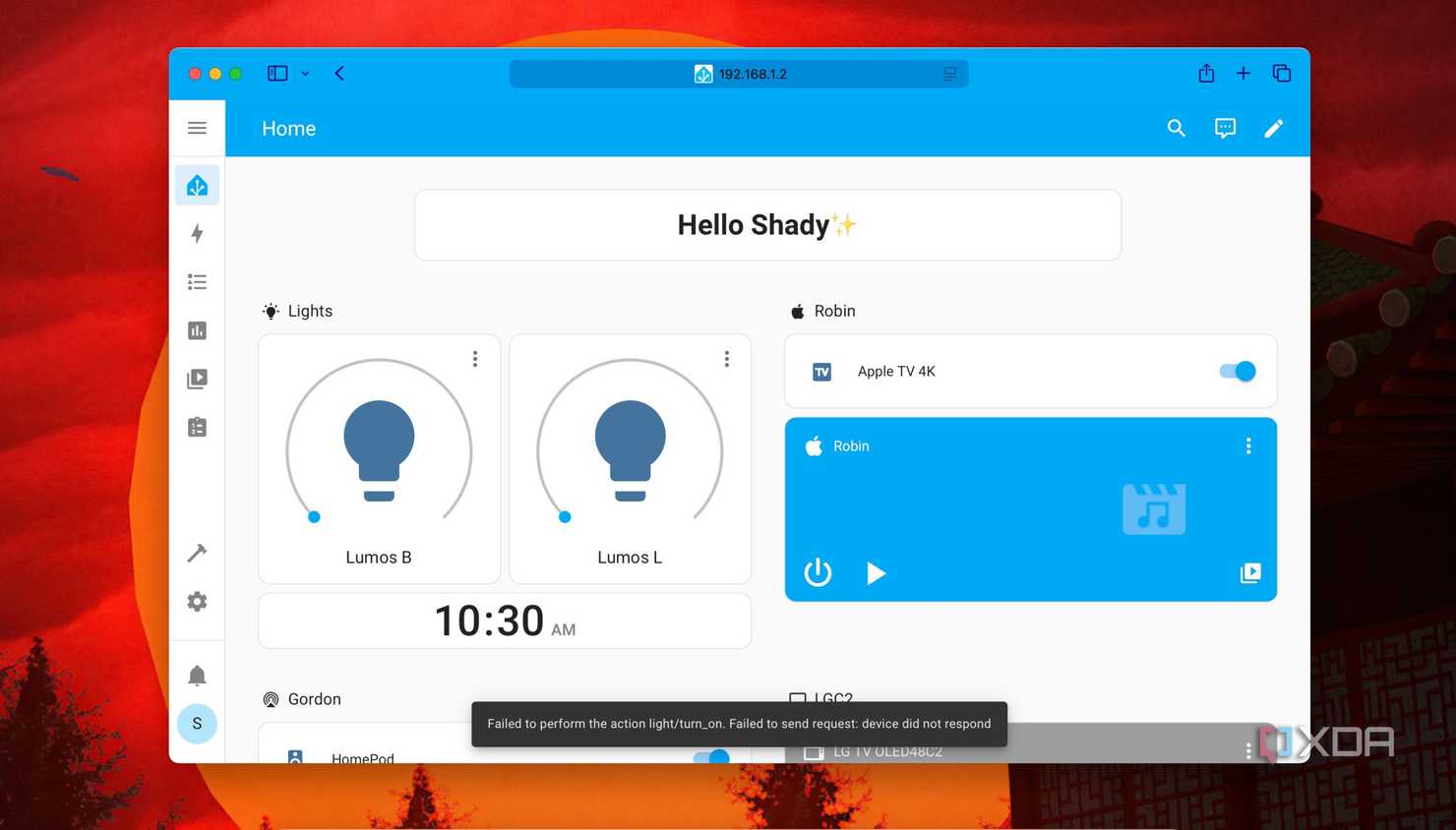 Error when testing device setup in Home Assistant