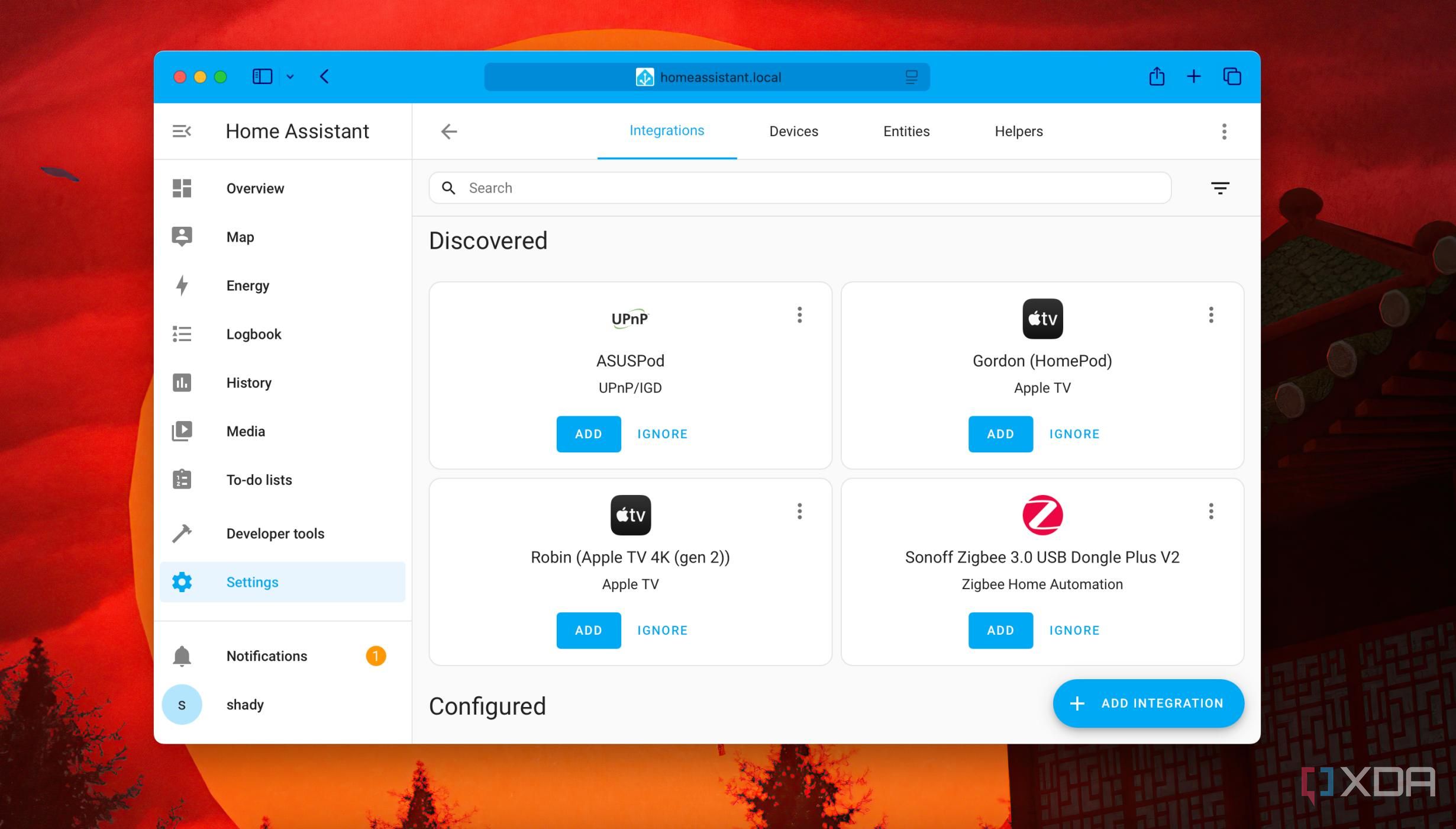 Devices automatically discovered in Home Assistant