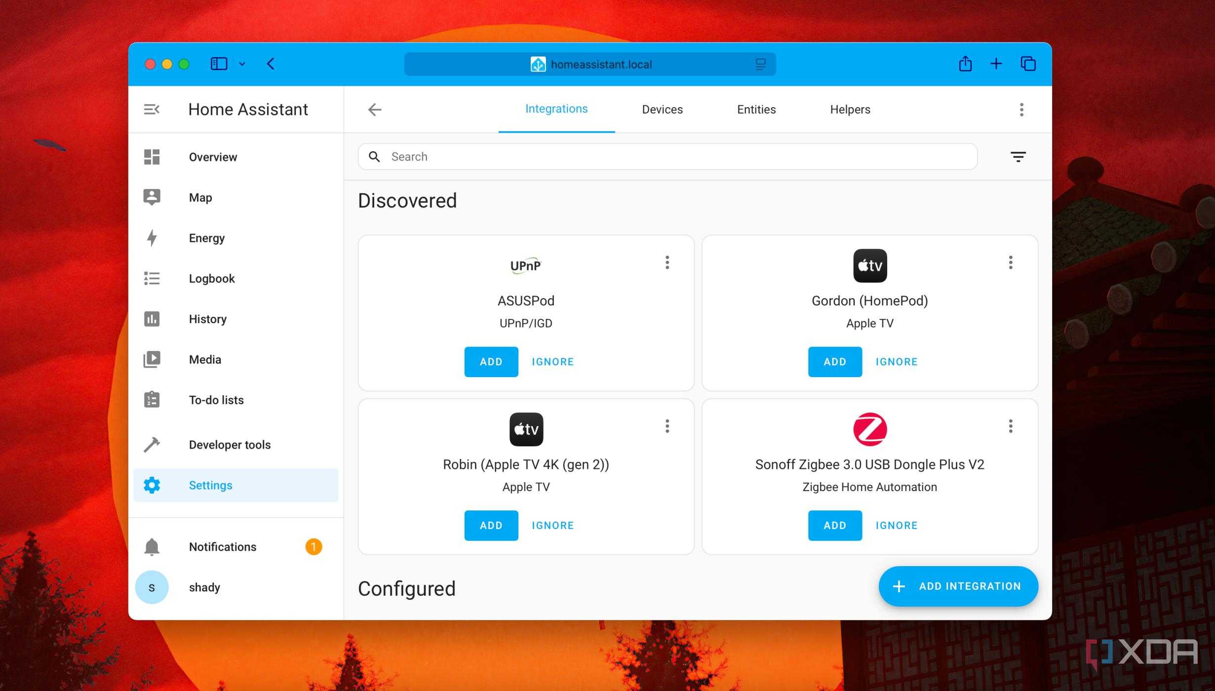 Devices automatically discovered in Home Assistant