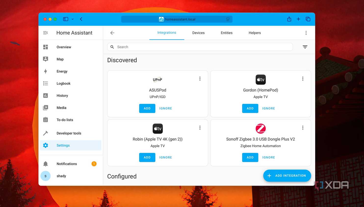 Devices automatically discovered in Home Assistant