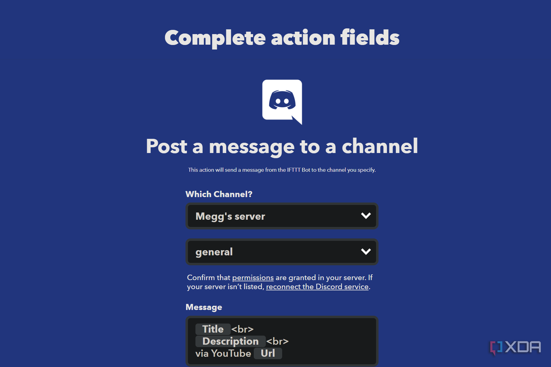 discord message server channel action on ifttt