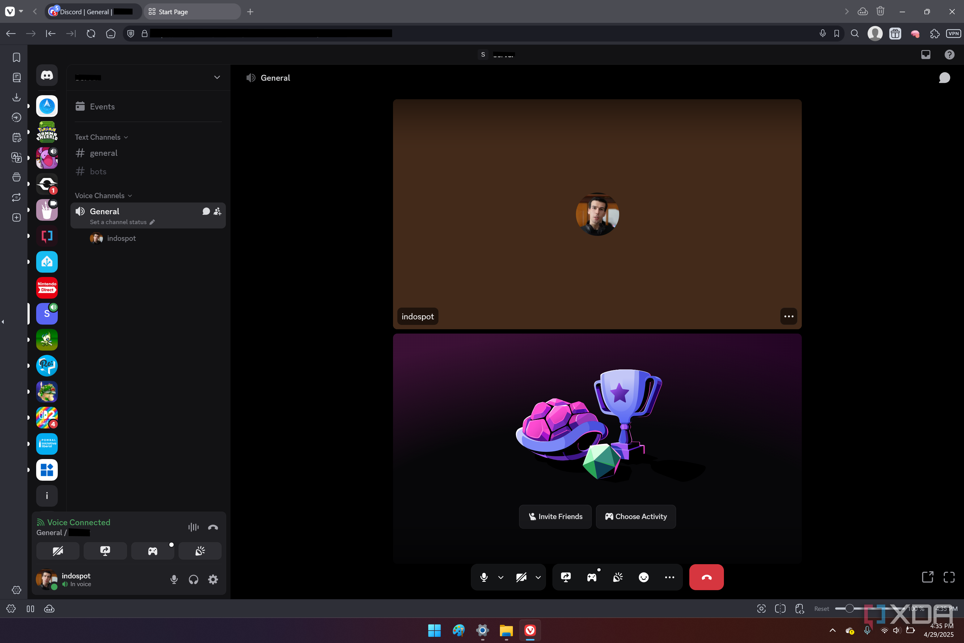 Screenshot of Discord on the web during a voice call