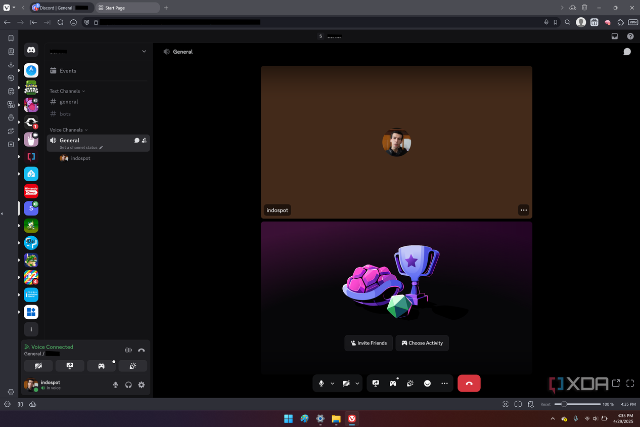 Screenshot of Discord on the web during a voice call