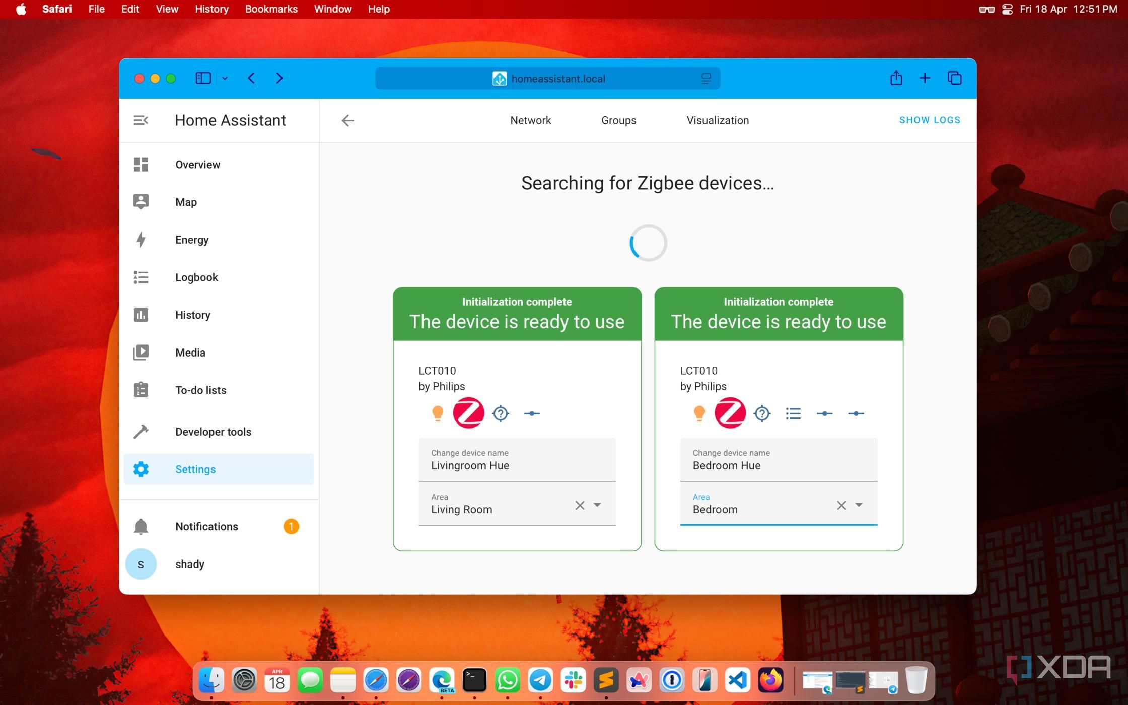 Discovered Zigbee devices in Home Assistant