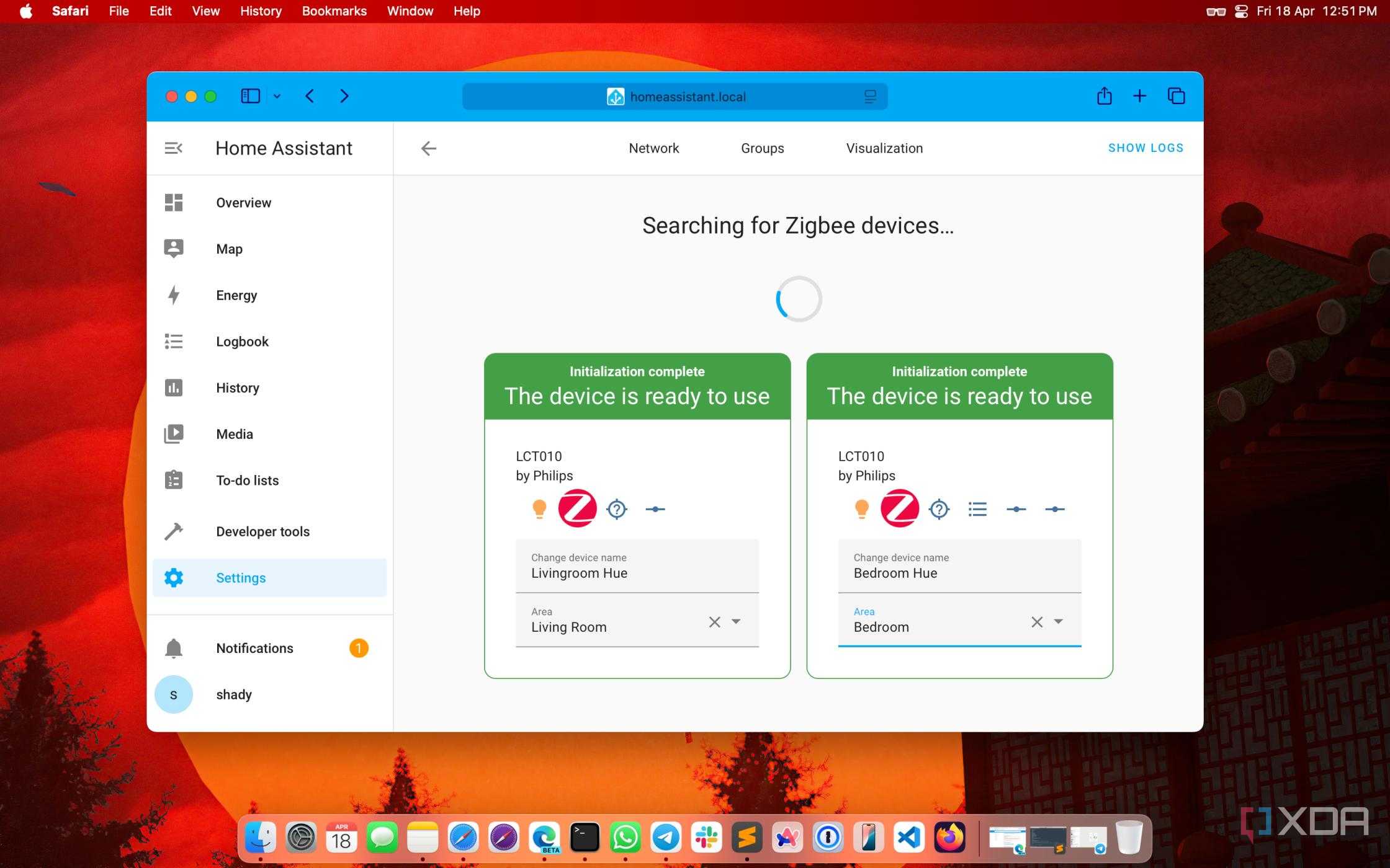 Discovered Zigbee devices in Home Assistant