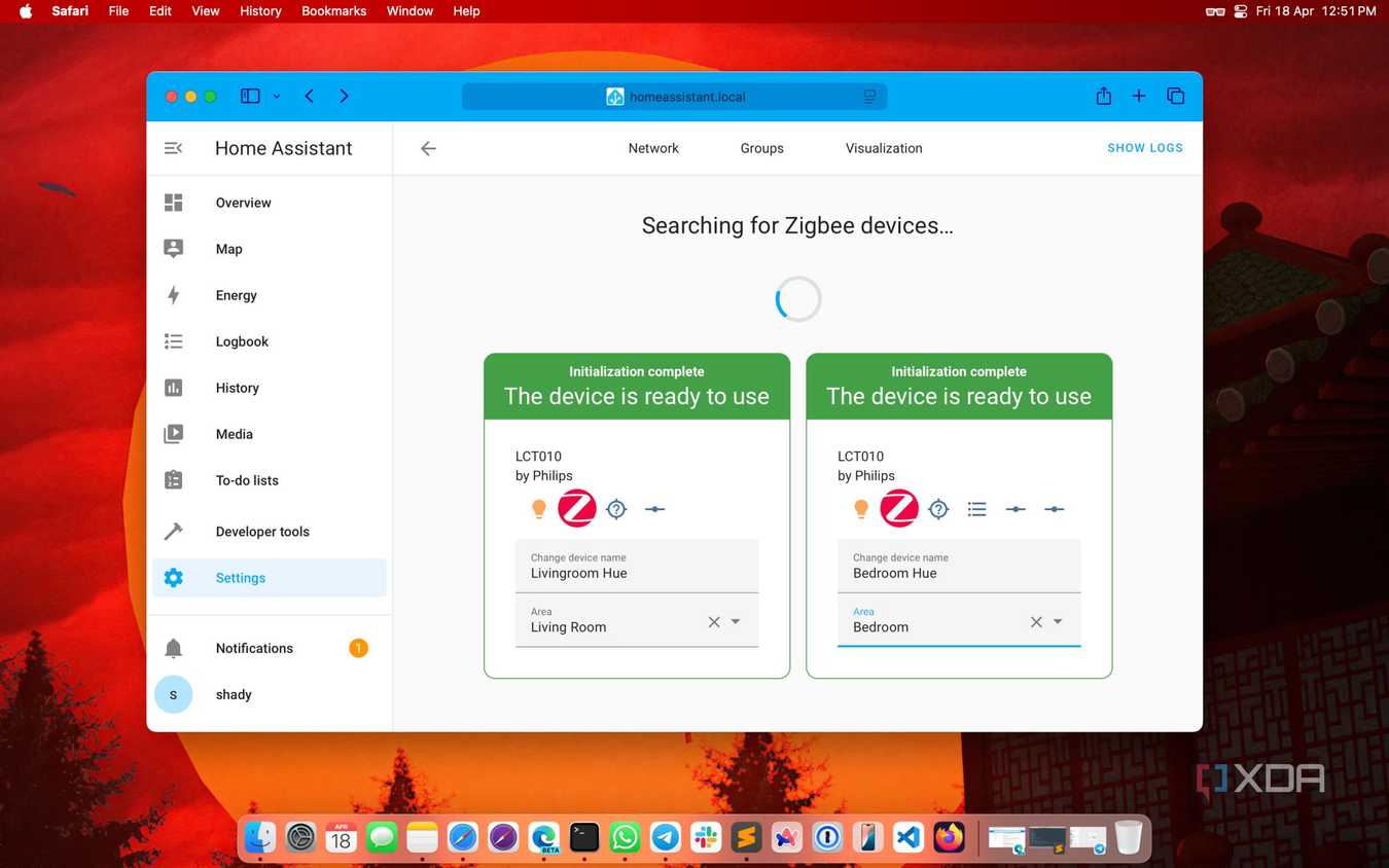 Discovered Zigbee devices in Home Assistant
