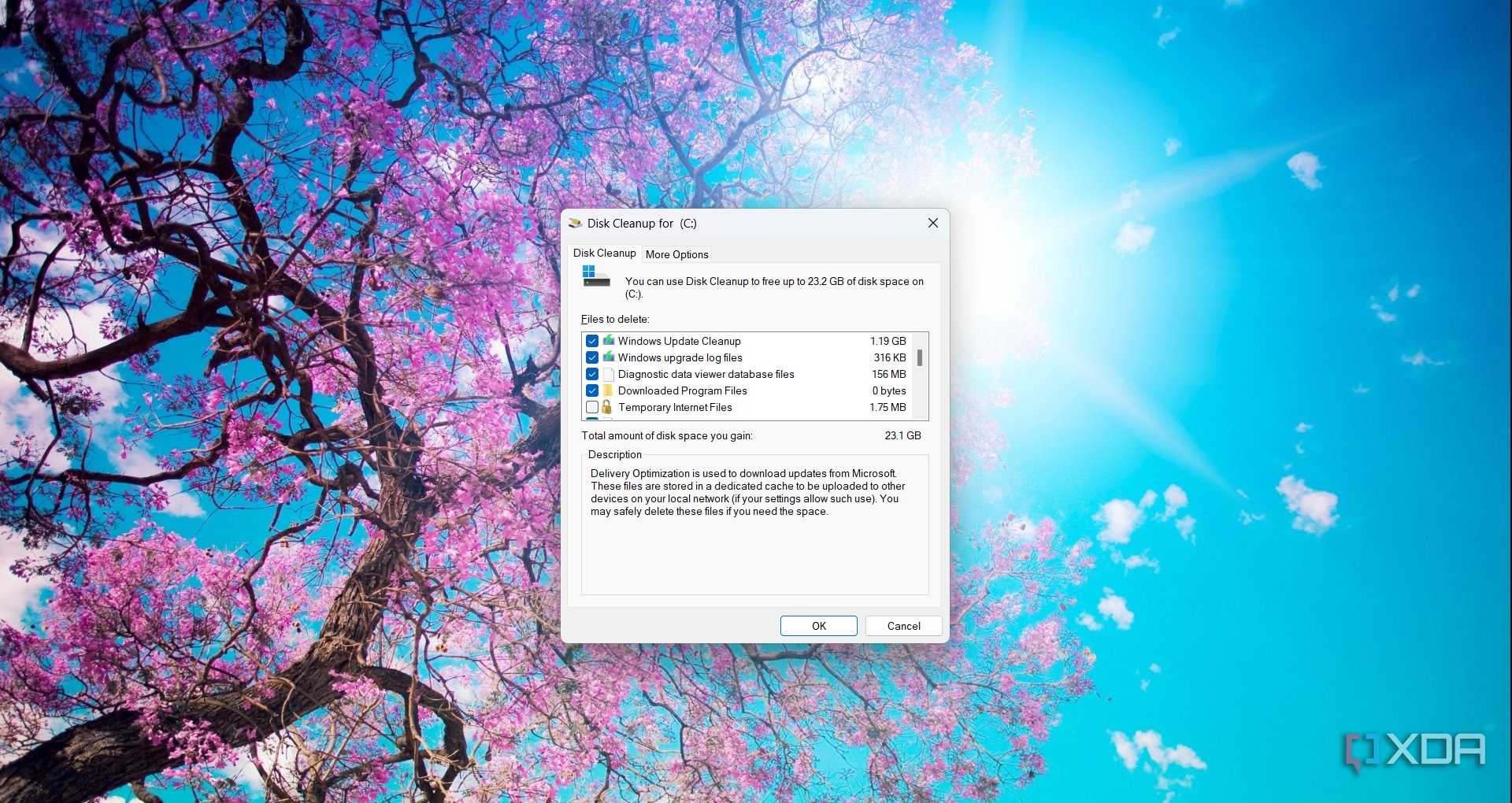 Deleting the temporary system files using Disk Cleanup