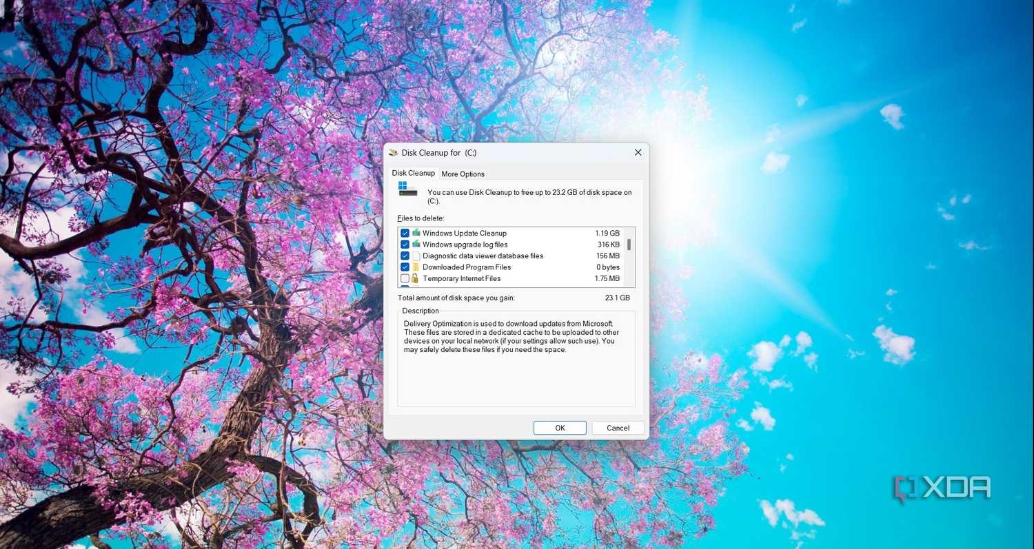 Deleting the temporary system files using Disk Cleanup