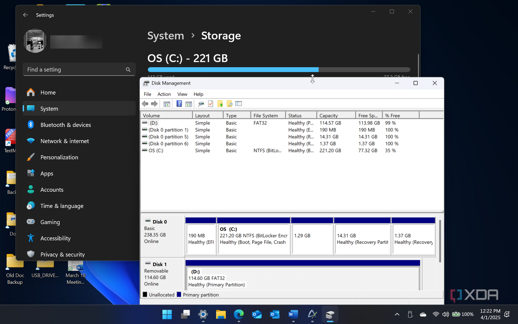 Screenshot of Disk Management running on Windows 11