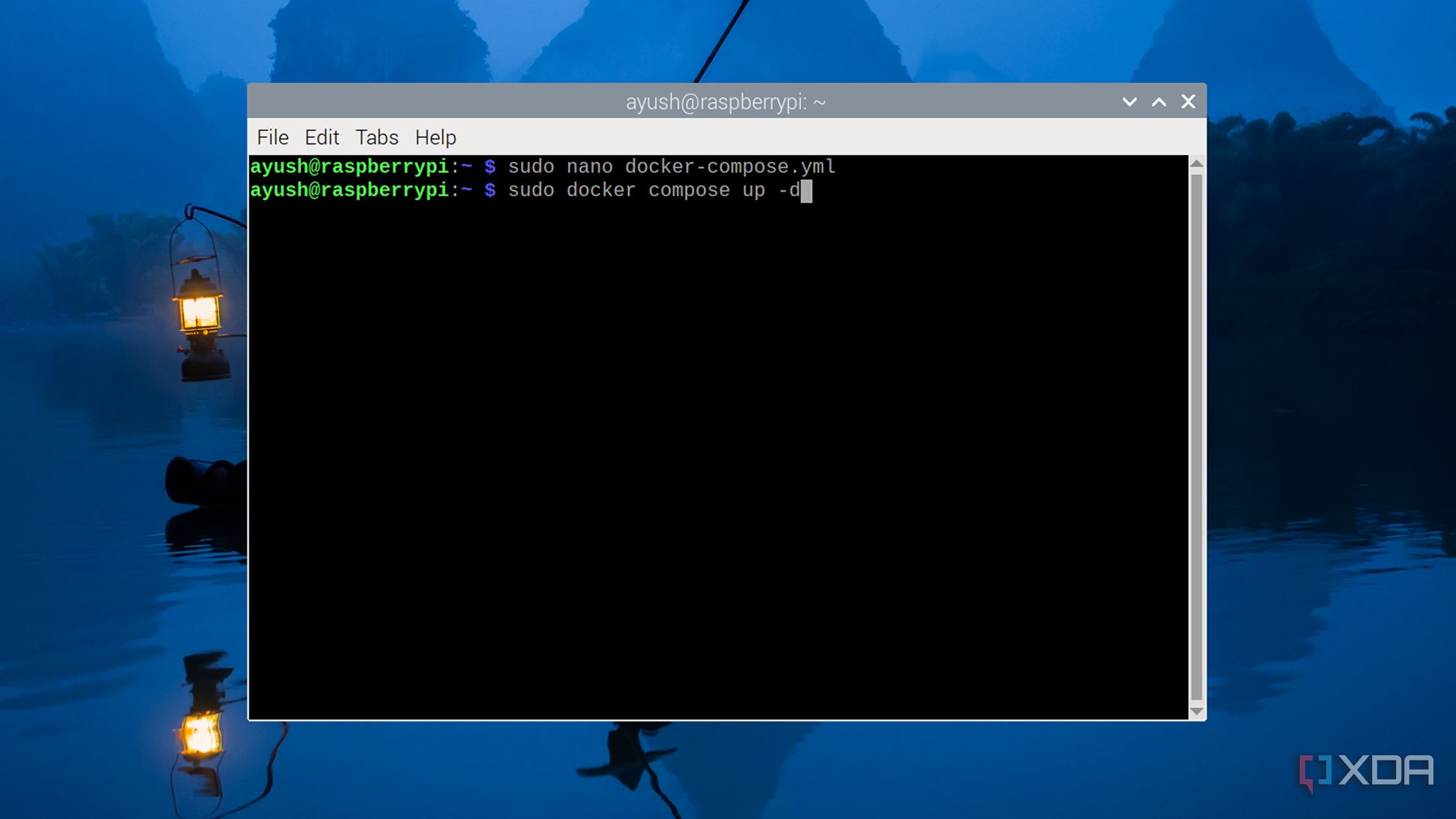 Running the docker compose up -d command