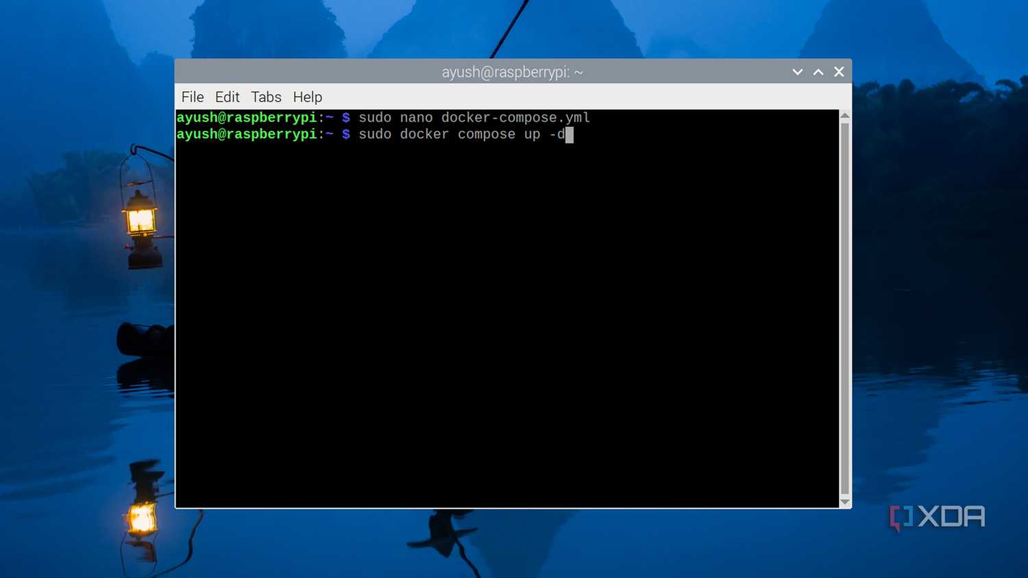 Running the docker compose up -d command