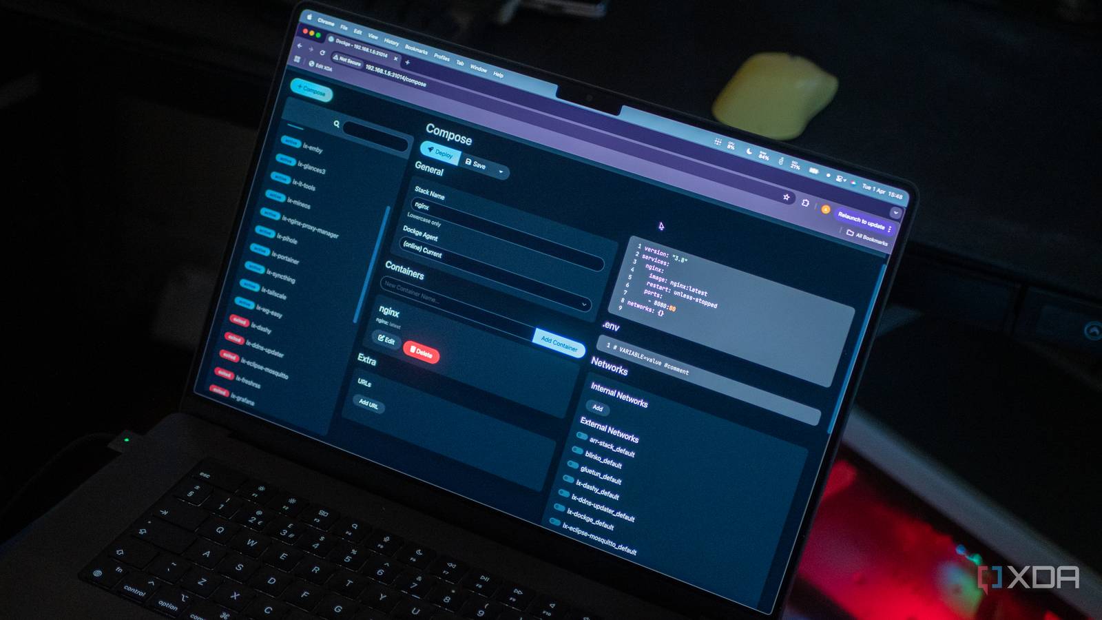 Dockge control panel on a MacBook