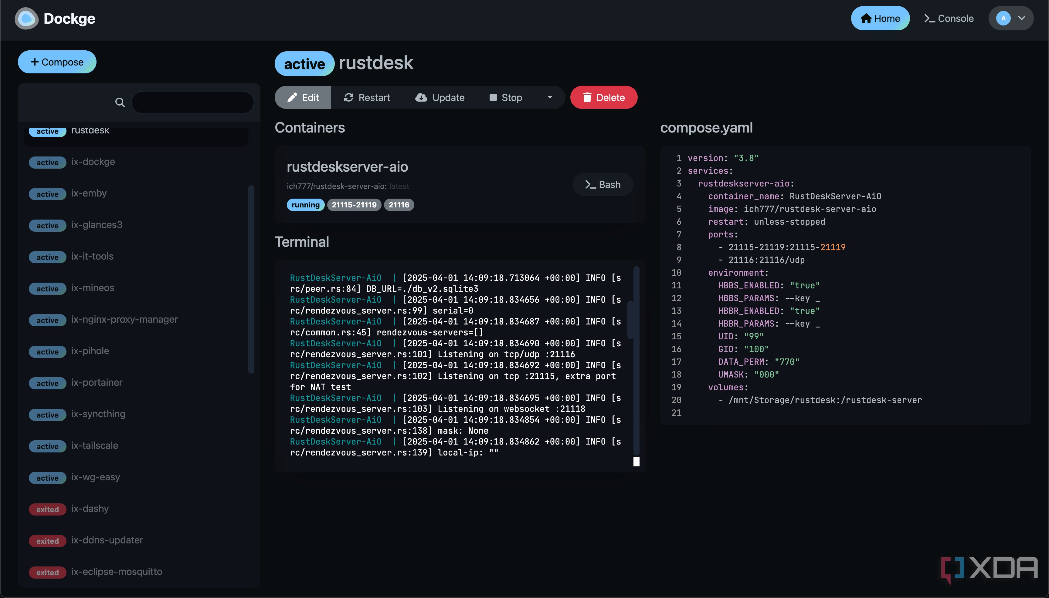 dockge rustdesk deployed stack