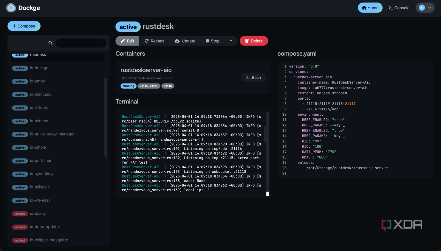 dockge rustdesk deployed stack