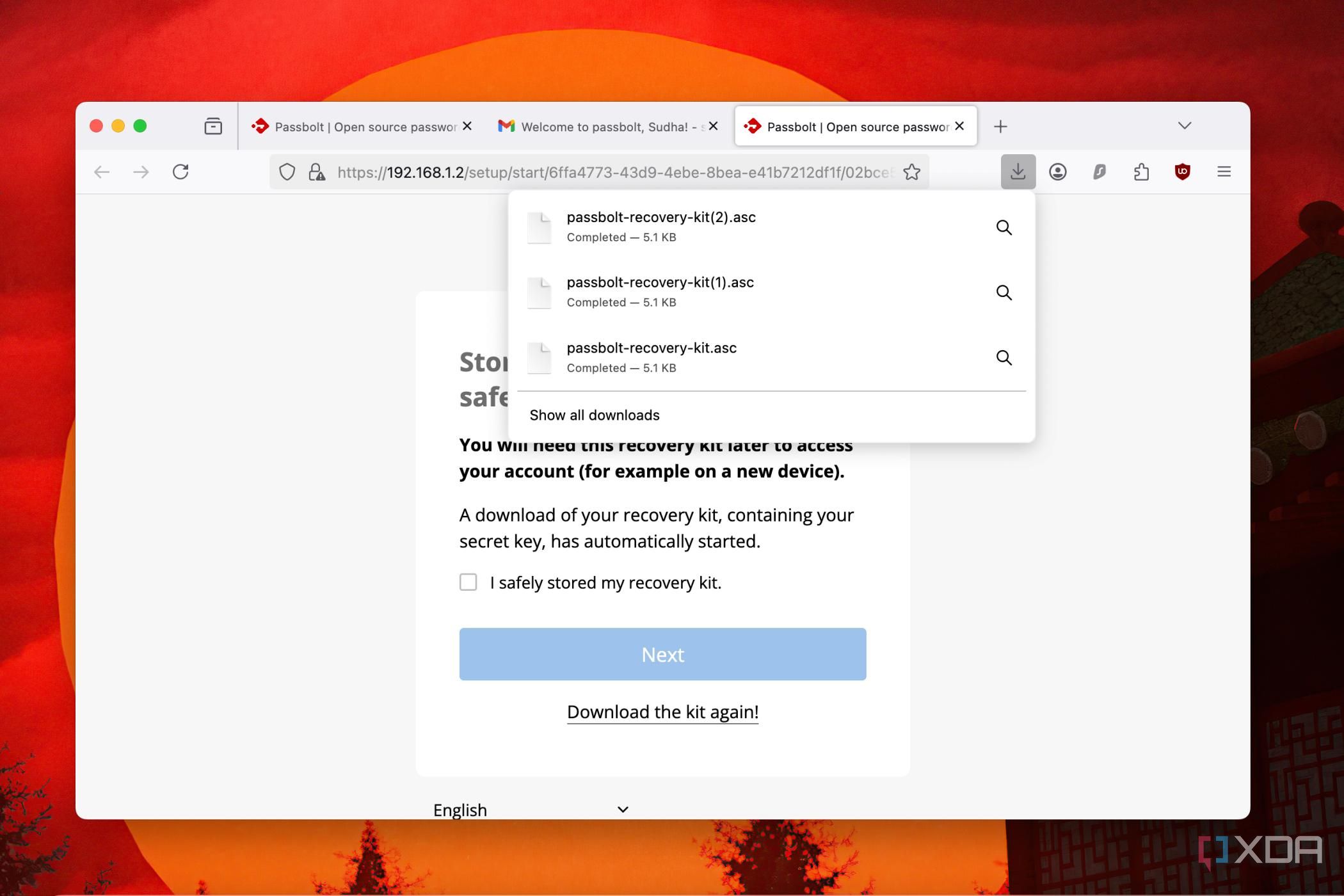 Auto-download of recovery kit for accounts after sign up in Passbolt