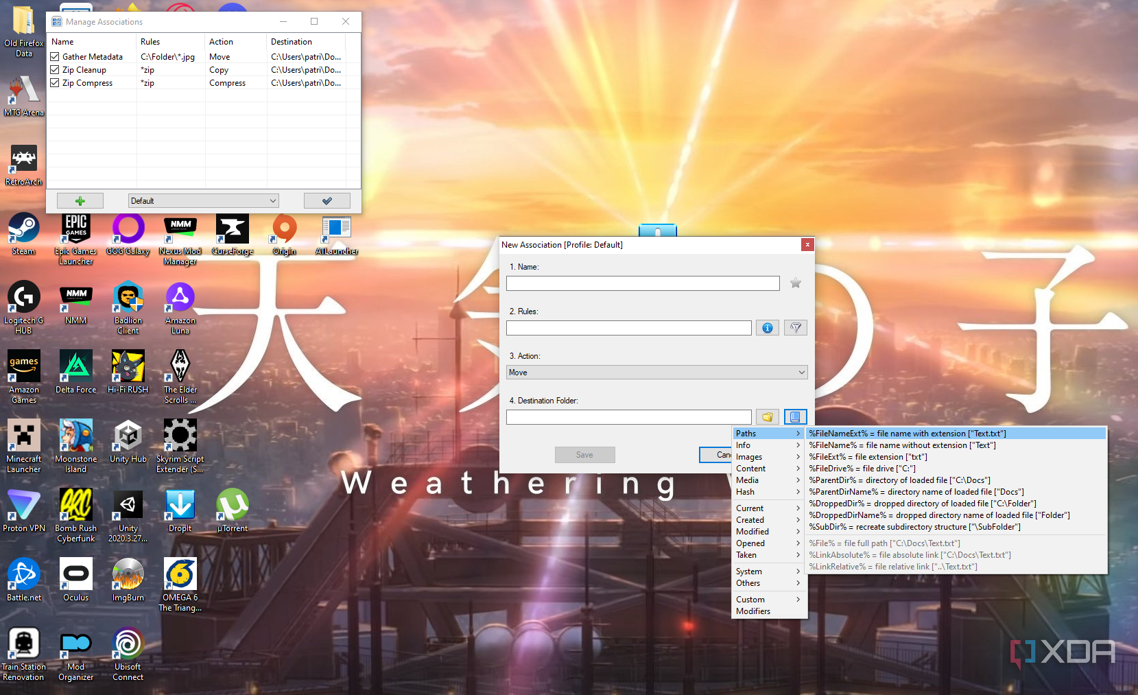 Setting folder rules in DropIt.