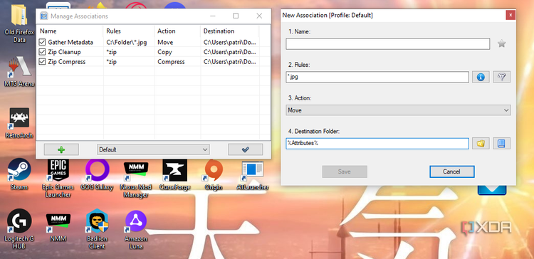 Setting Folder rules in DropIt.