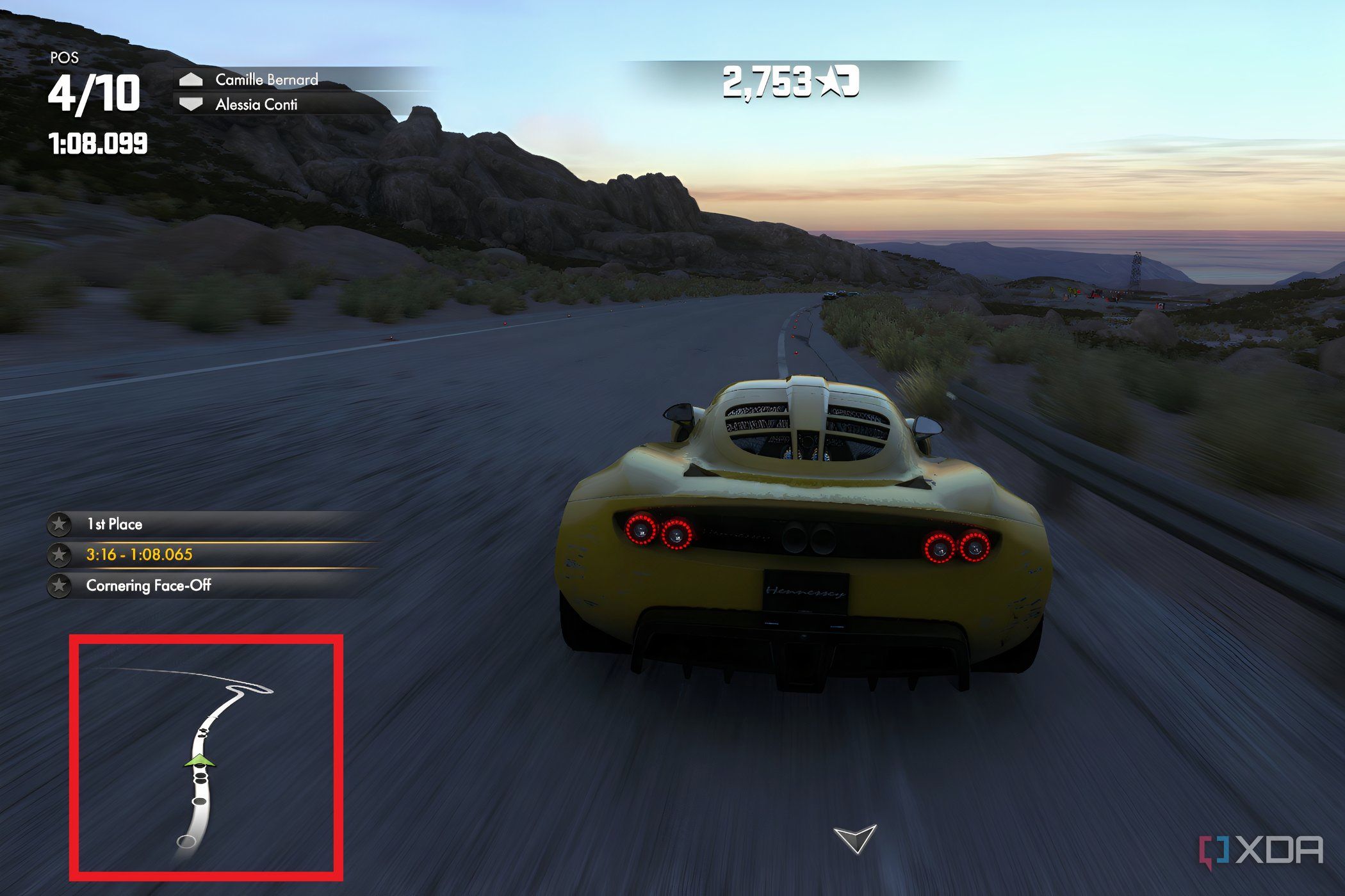 An image from the game Driveclub, showing the mini-map in the bottom-left corner.