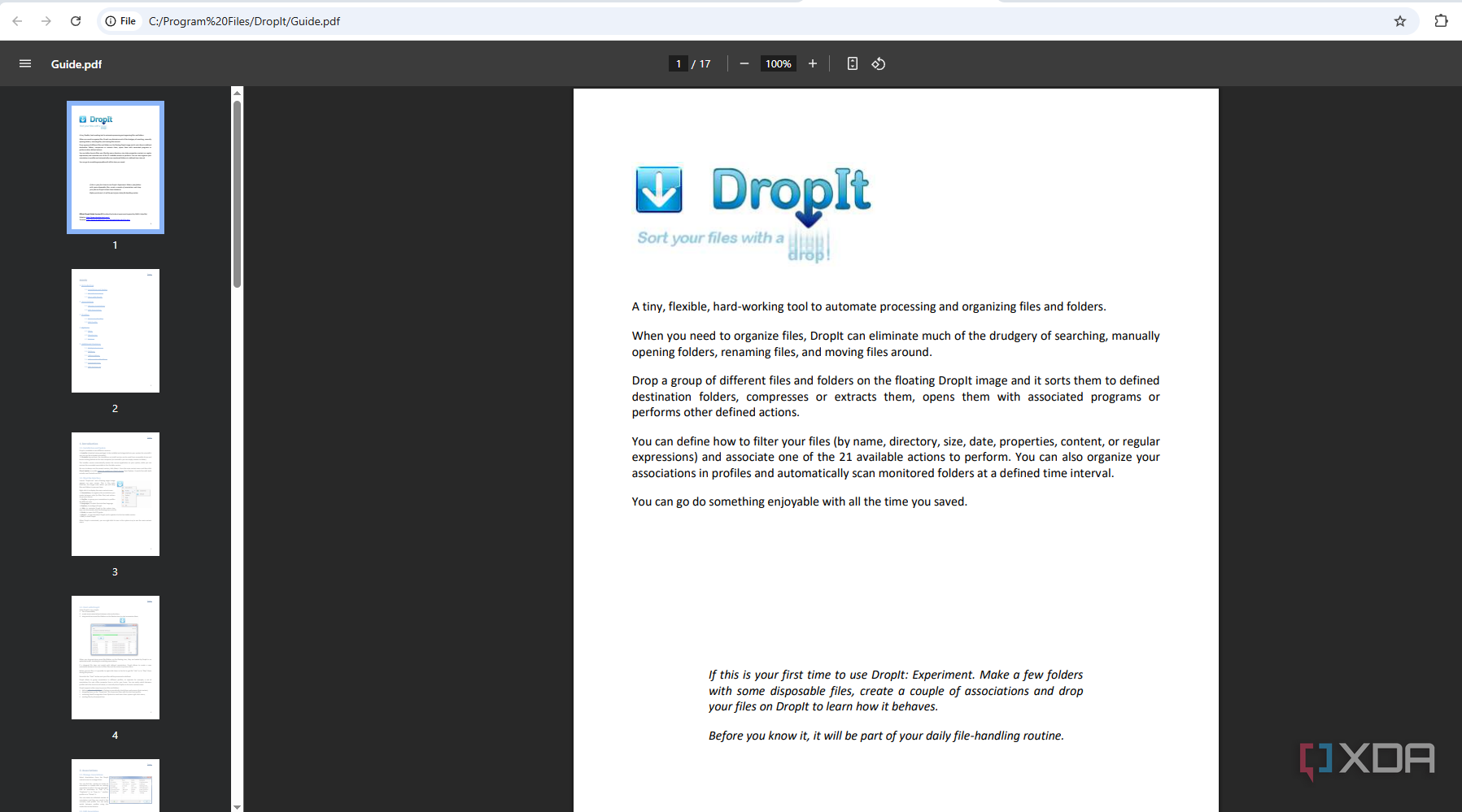 An example of the DropIt guide.