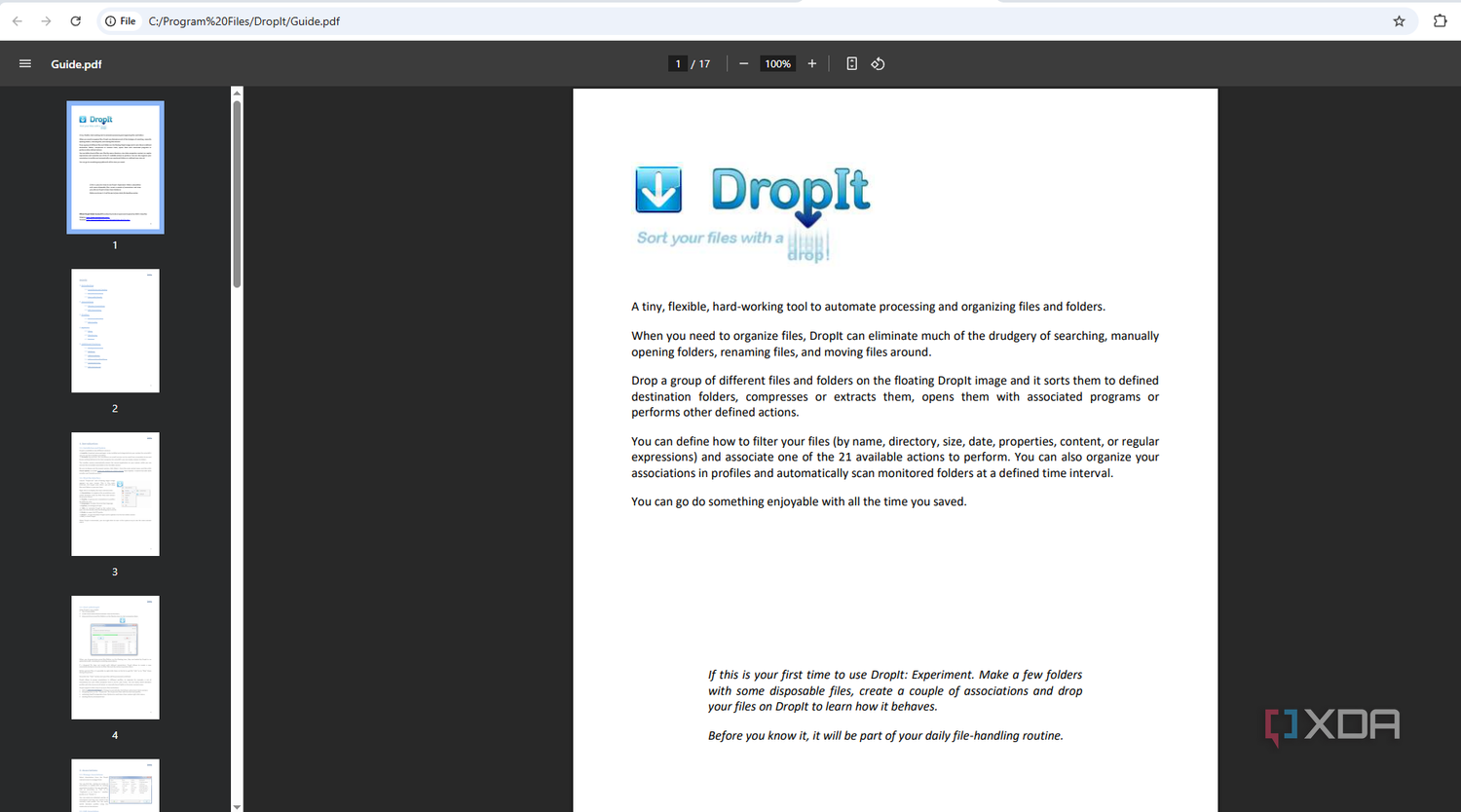 An example of the DropIt guide.