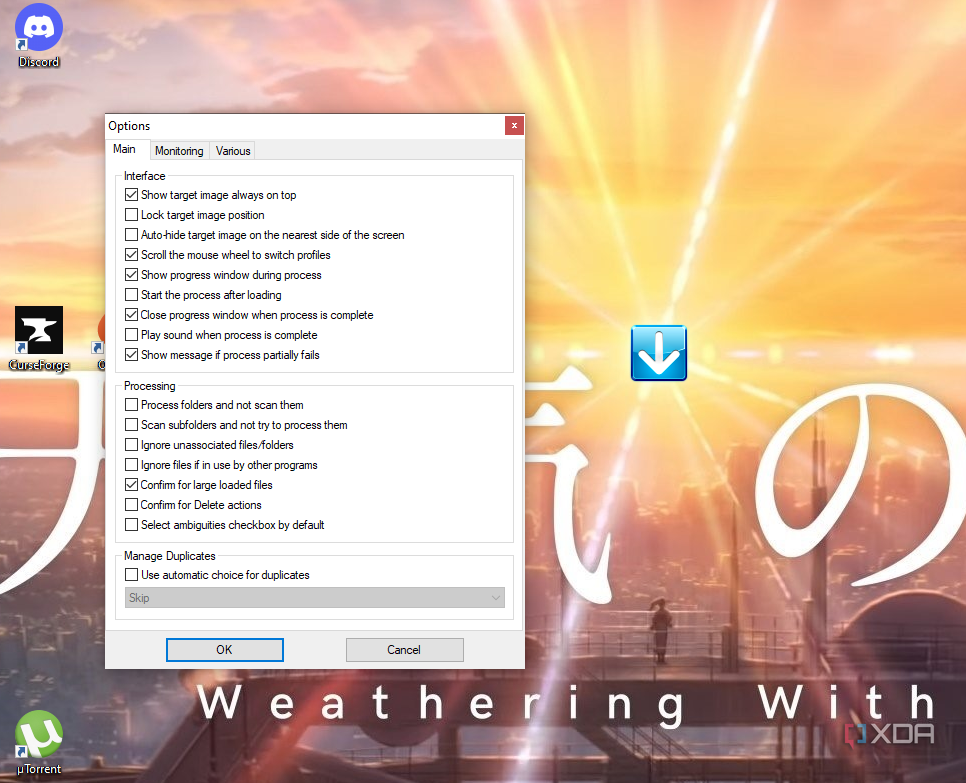 DropIt options menu. 